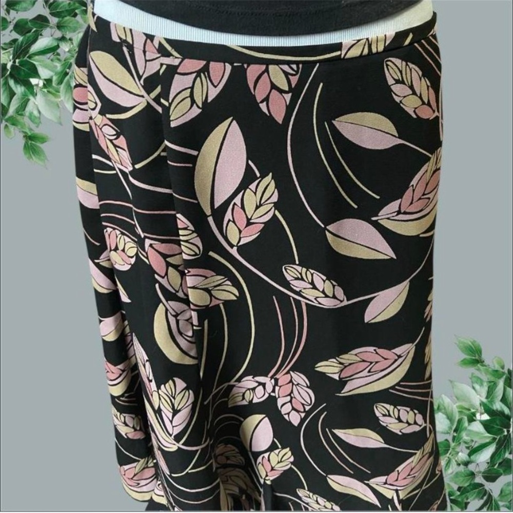 LOFT Black Skirt with Pink and Tan Floral Design